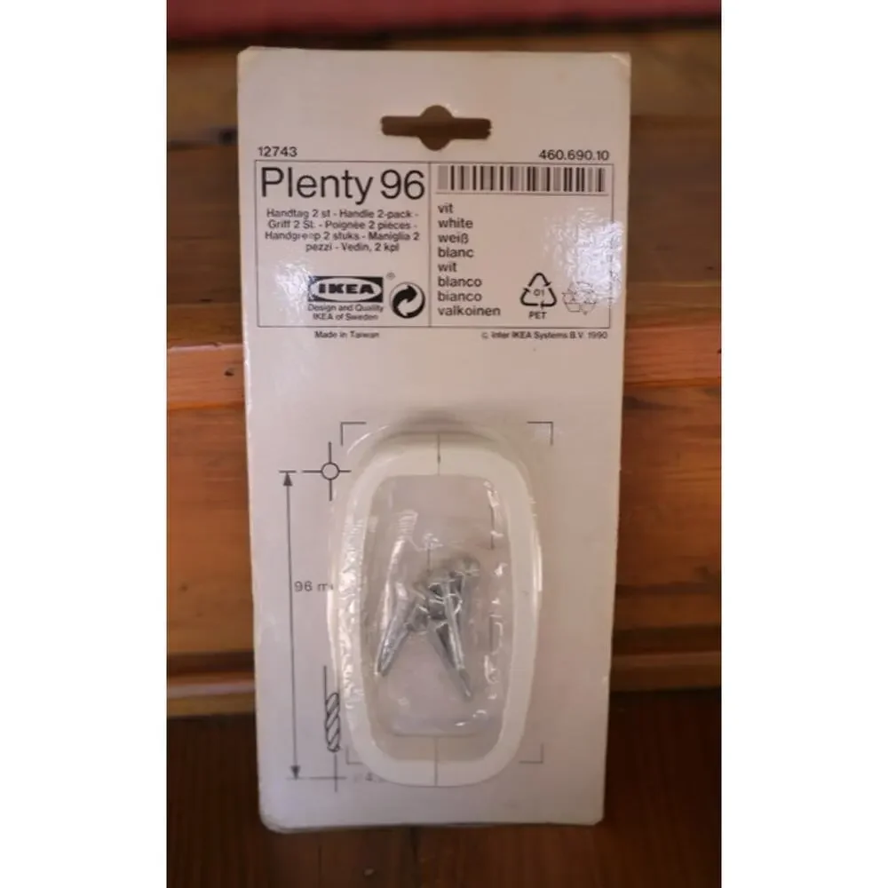 NEW NIB Pair of Vintage 1990s Ikea Plenty 96 White Metal Cabinet Drawer Handles